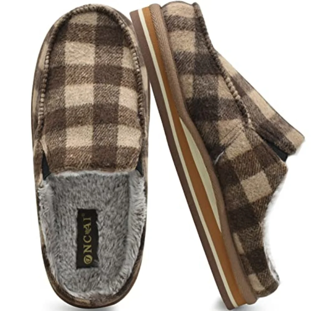 Men’s Anti Slip Cozy Fleece Memory Foam House Slippers - Plaid